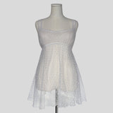 Sheer mesh polka dot babydoll in white