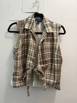 100% silk brown gray and white gingham tank with tie