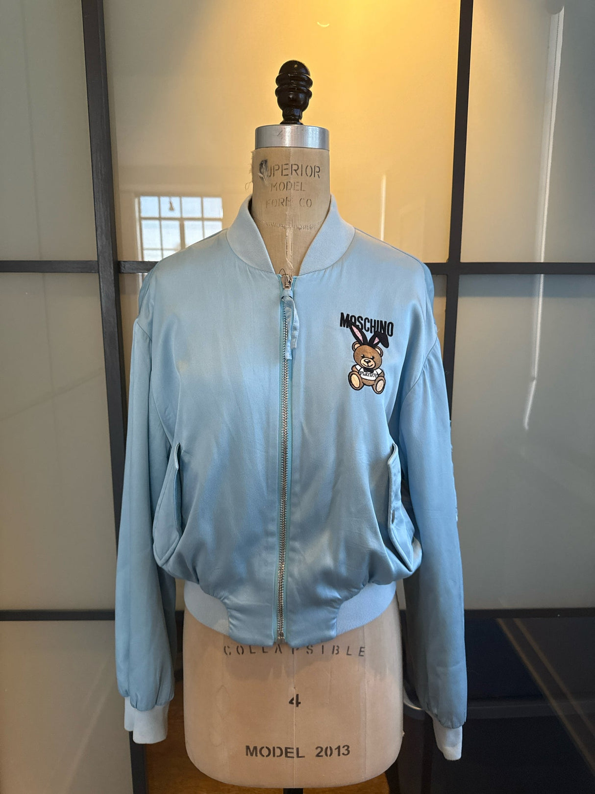 Moschino Playboy Baby Blue Bear Rabbit Bomber Jacket