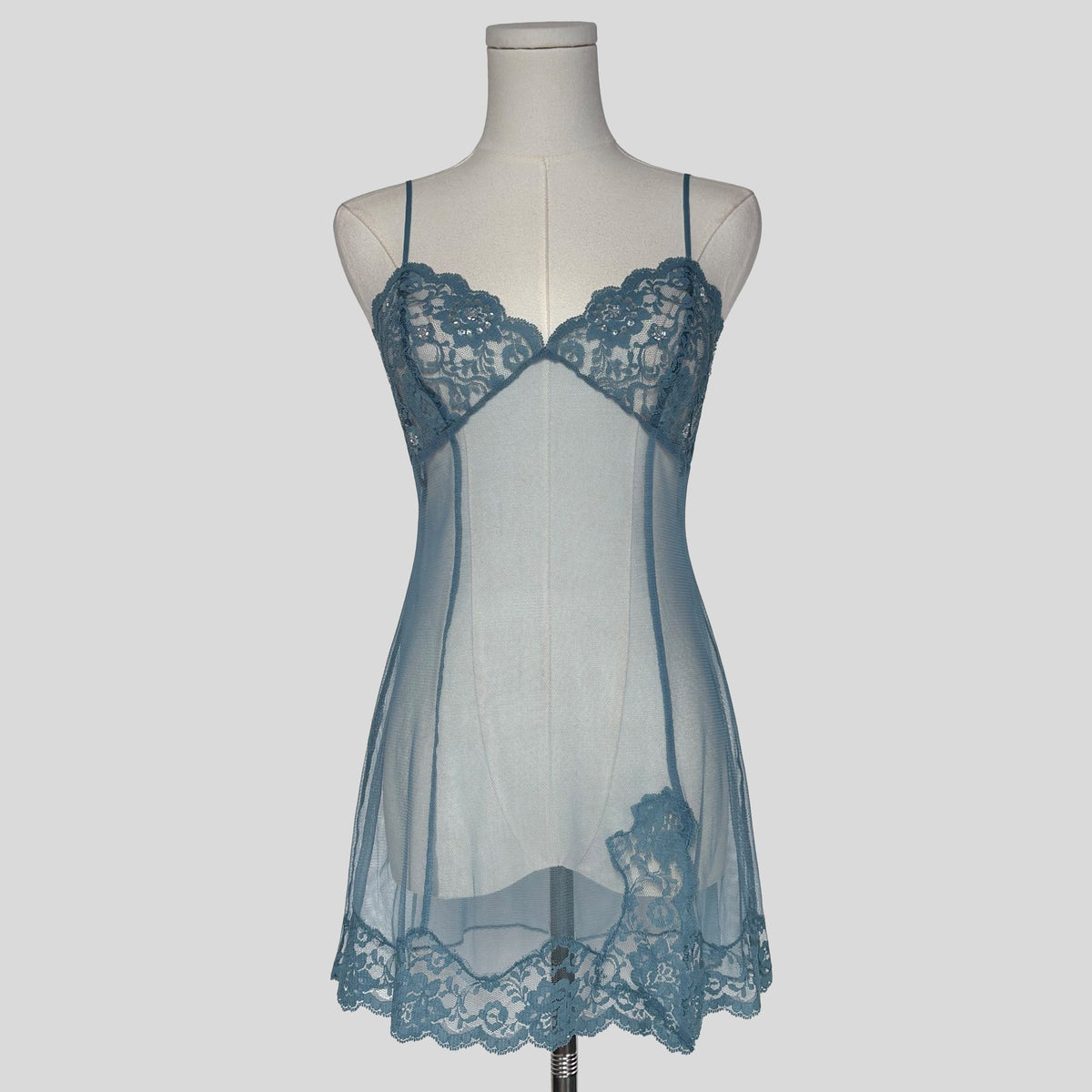 Sequin sheer lace babydoll dress in blue