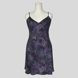 Silk v-neck slip dress in navy paisley