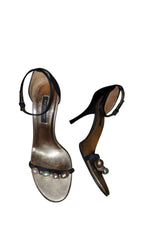 Sergio Rossi black satin heels with multicolor pearls (38)