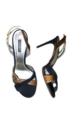 Dolce & Gabbana black suede, gold leather and snakeskin heels (39)