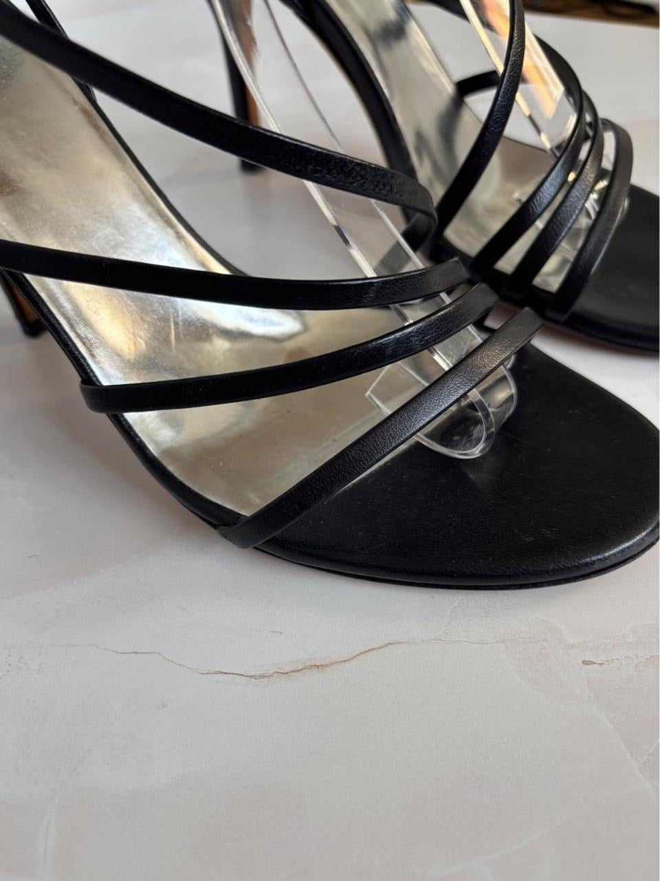 Gucci EU 38.5 Black Leather Strappy Slingback Sandal
