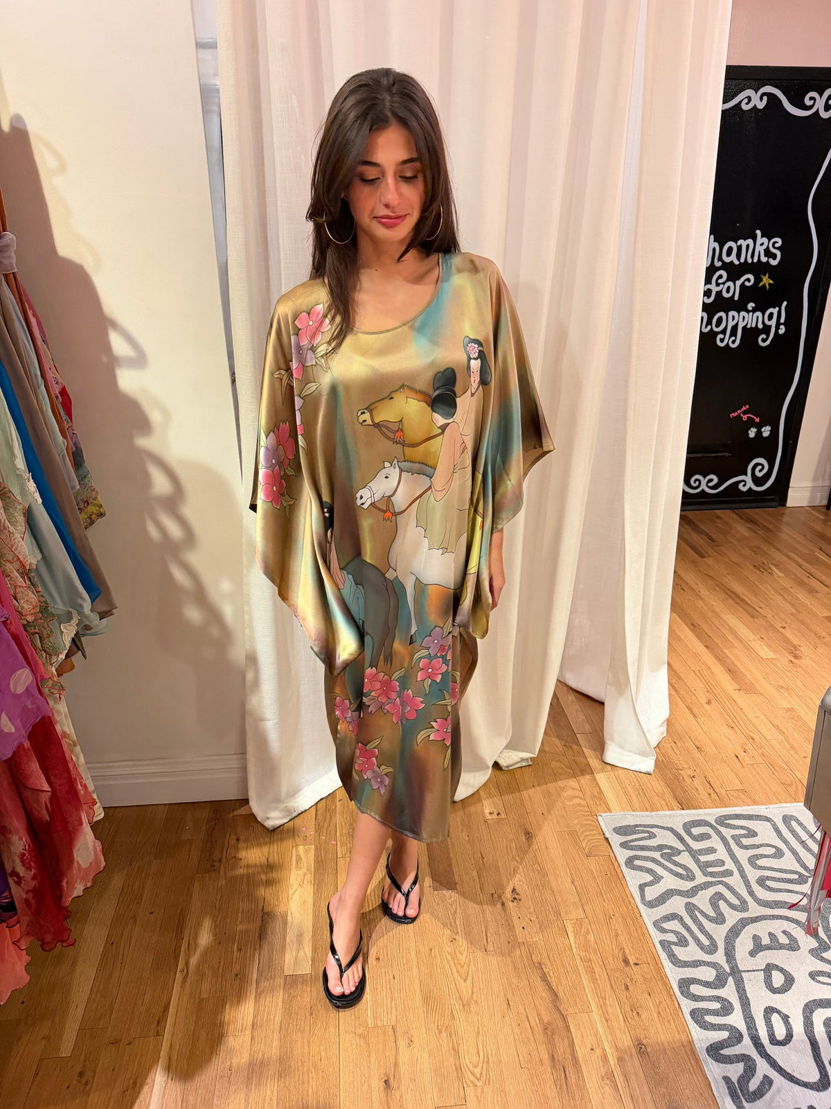 100% silk printed kaftan - sku tuv #22345