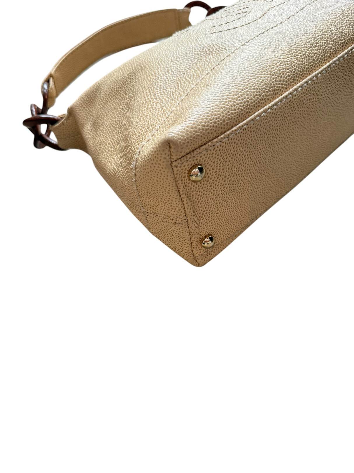 Chanel beige caviar leather bag with wood details
