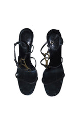 Gucci by Tom Ford black leather strappy heels with gold horsebit (9.5)