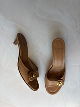 Coach US 6.5 Tan Leather Turnlock Slide Mule