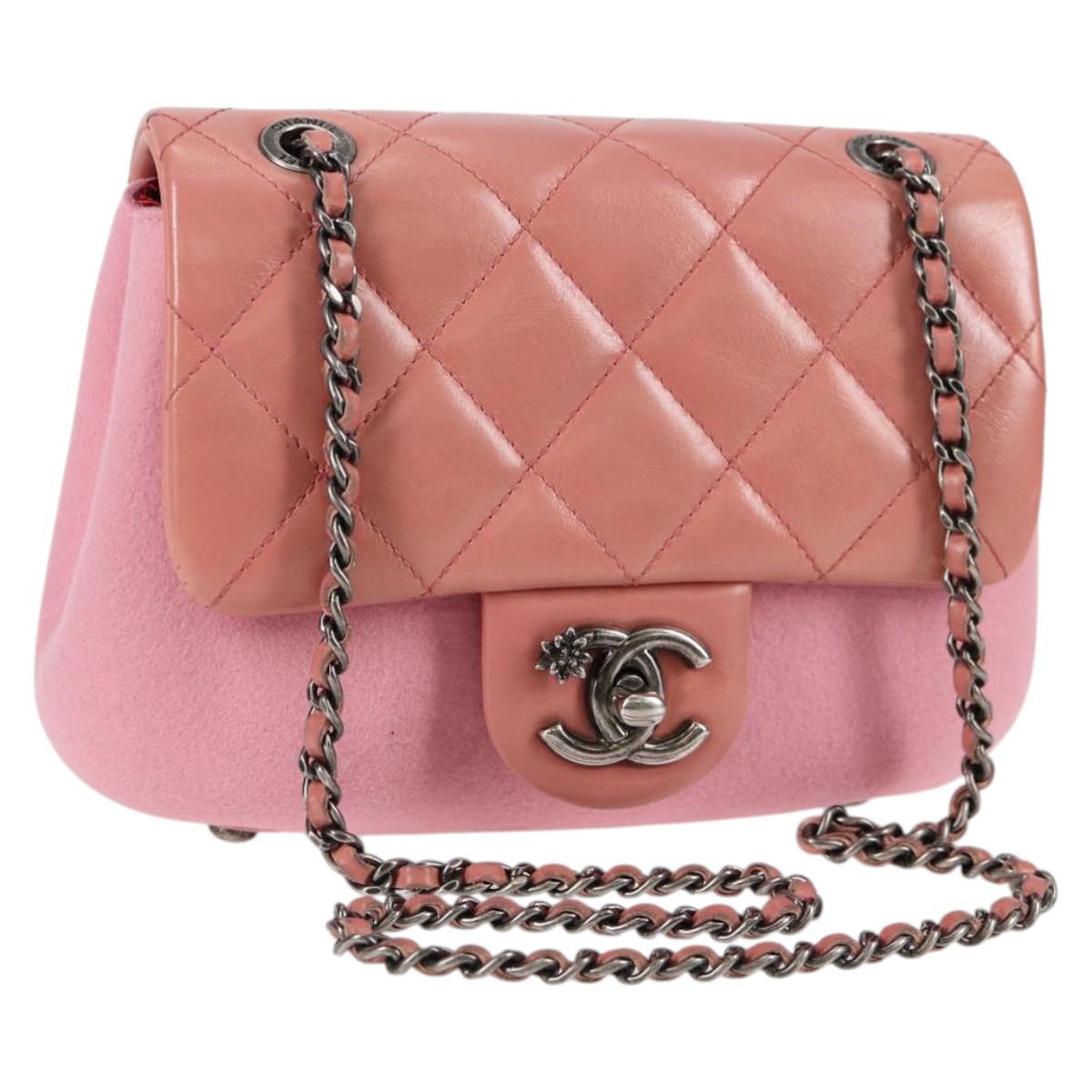 #56 Chanel Matelasse 20 Chain Shoulder Bag Leather Pink