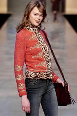 Archival Runway Fall/Winter 2004 Blumarine Coral Wool Jacket with Cheetah Print Pony Hair Accents