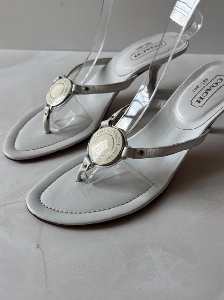 Coach US 8 White Leather Thong Sandal