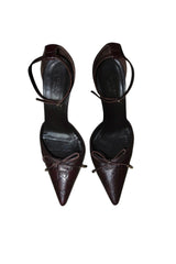 Gucci brown monogram heels with bows (36C)