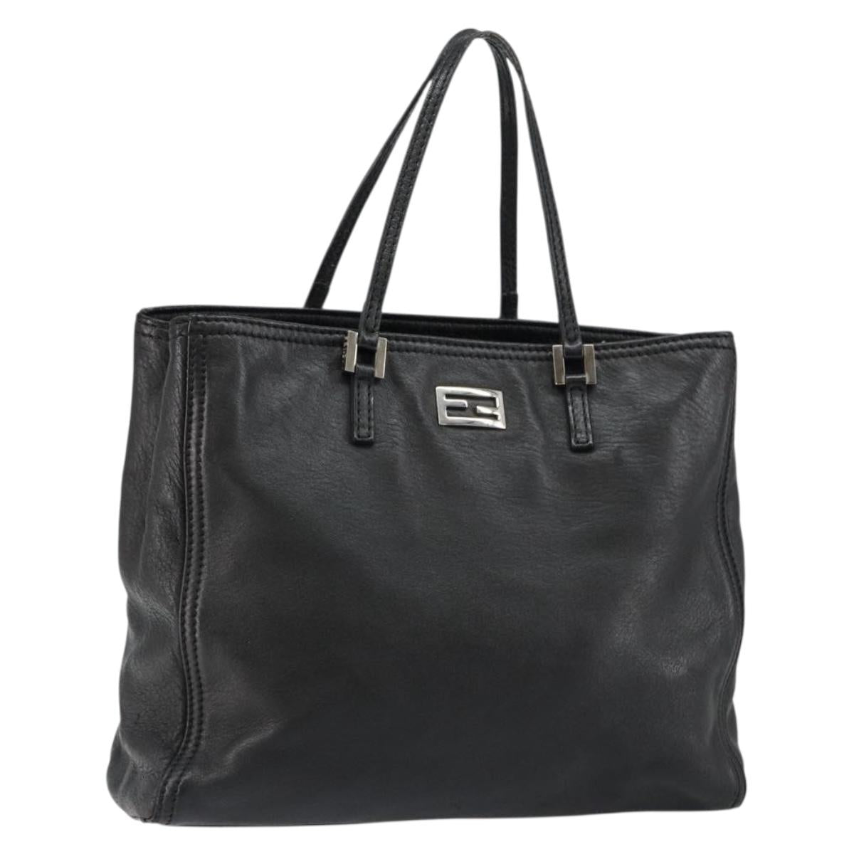 #63 Fendi Hand Bag Leather Black Silver