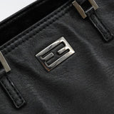 #63 Fendi Hand Bag Leather Black Silver