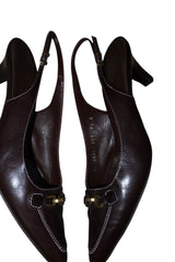 Salvatore Ferragamo brown slingback heels with gold accents (8.5B)