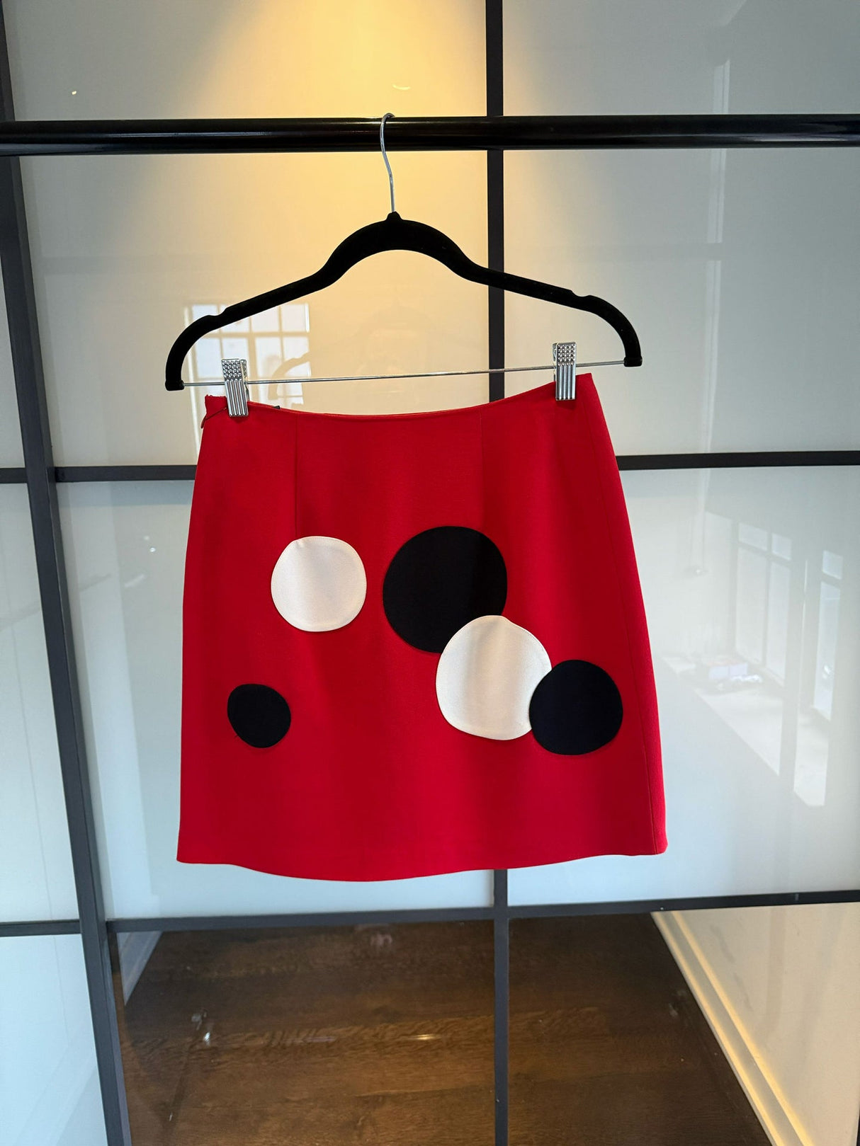 Moschino Size 6 Red & Black Polka Dot Mini Skirt
