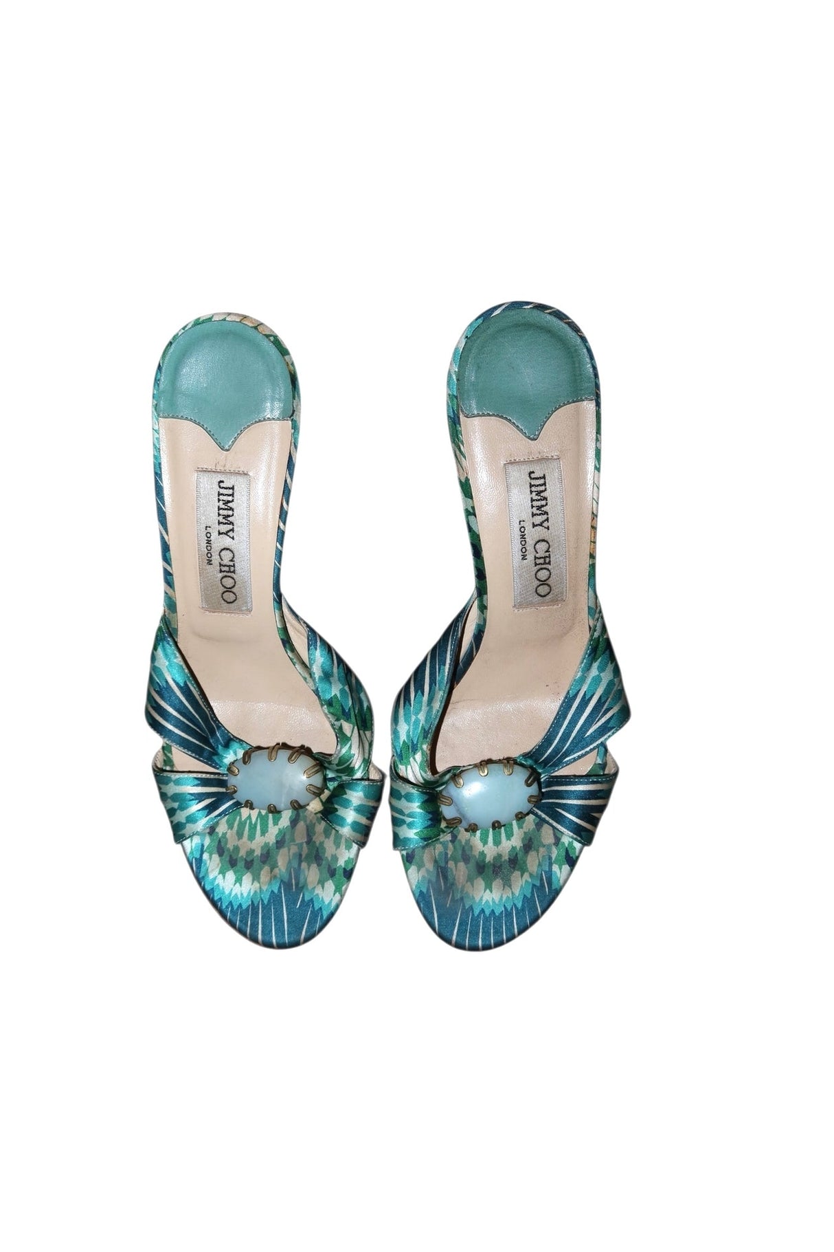 Jimmy Choo blue silk mules with turquoise stone (36)