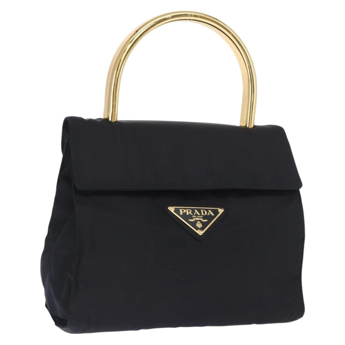 PRADA Hand Bag Nylon Navy Gold Auth 159588