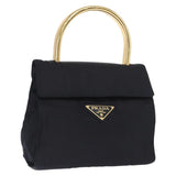 PRADA Hand Bag Nylon Navy Gold Auth 159588