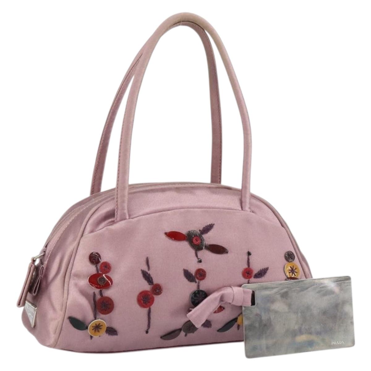 PRADA Hand Bag Satin Pink Silver Auth 160469