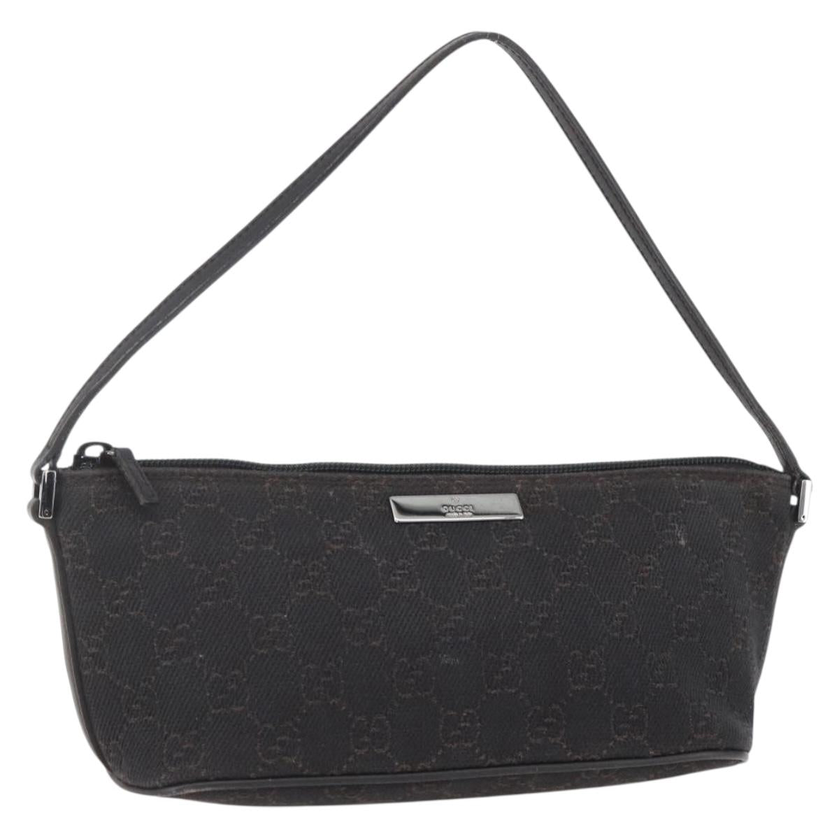 GUCCI GG Canvas Accessory Pouch Brown Silver 07198 Auth 160480
