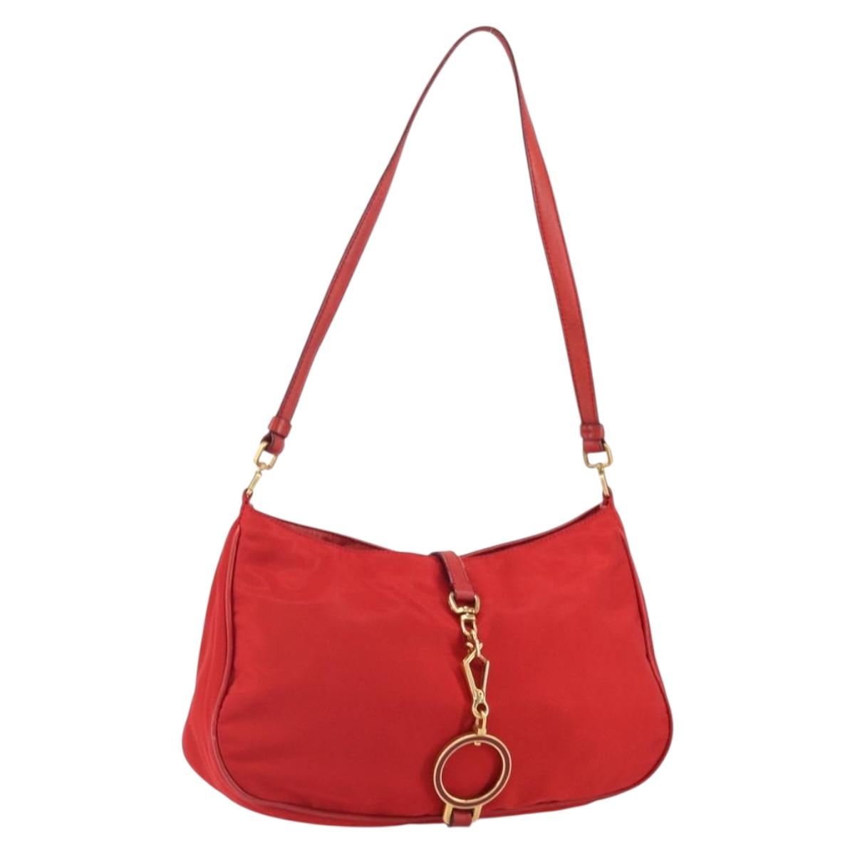 PRADA Shoulder Bag Nylon Red Gold Auth 161073V