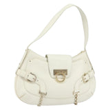 Salvatore Ferragamo Gancini Shoulder Bag Leather White Gold Auth 161280