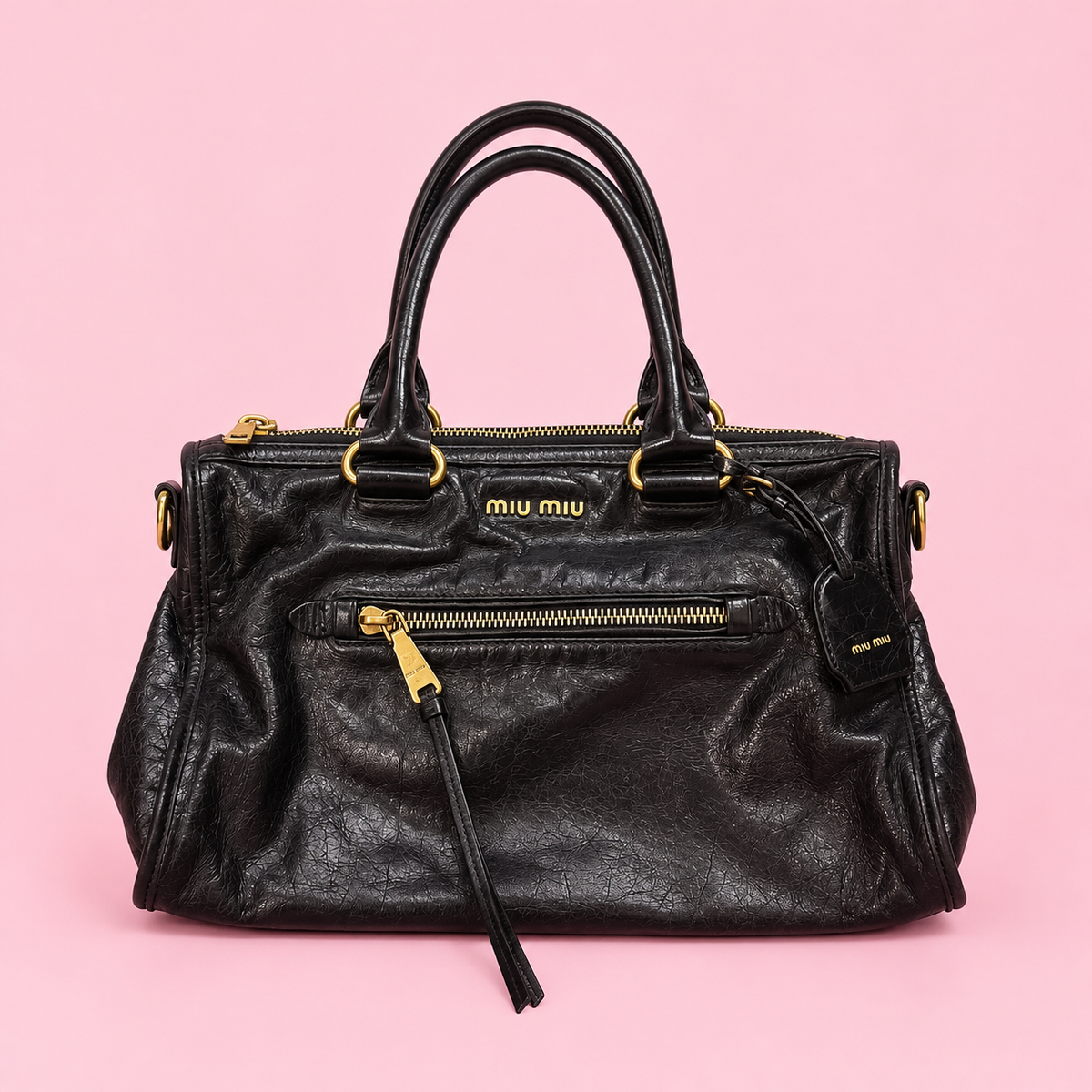 Miu Miu Black Leather Shine Vitello Bag