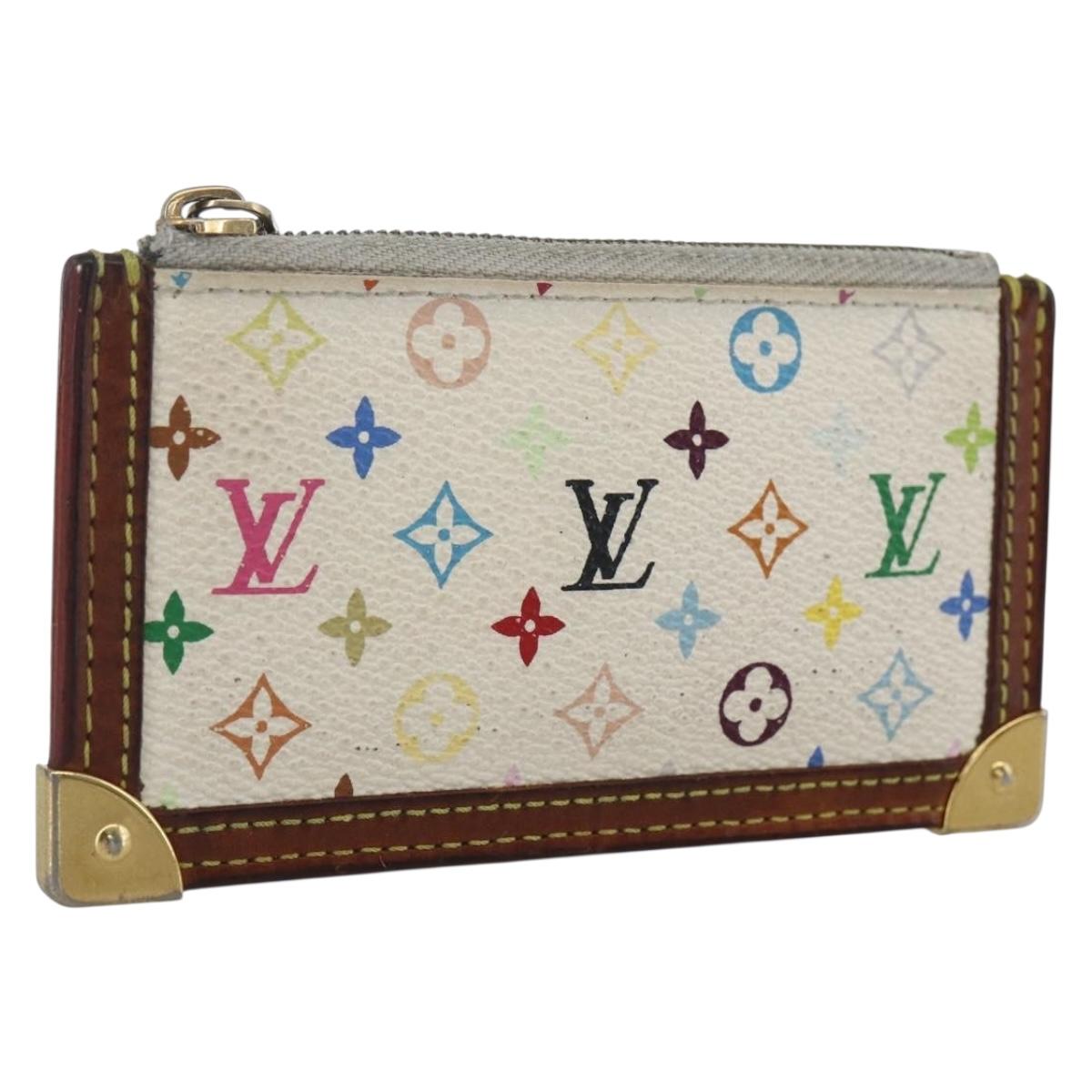 LOUIS VUITTON Multicolor Pochette Cles Coin Purse White M92655 LV Auth 162259