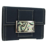 FENDI Bifold Wallet Canvas Navy Silver Auth 162921