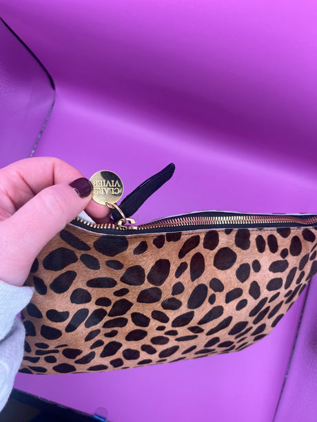 Preloved Clare V Leopard Pony Hair Clutch