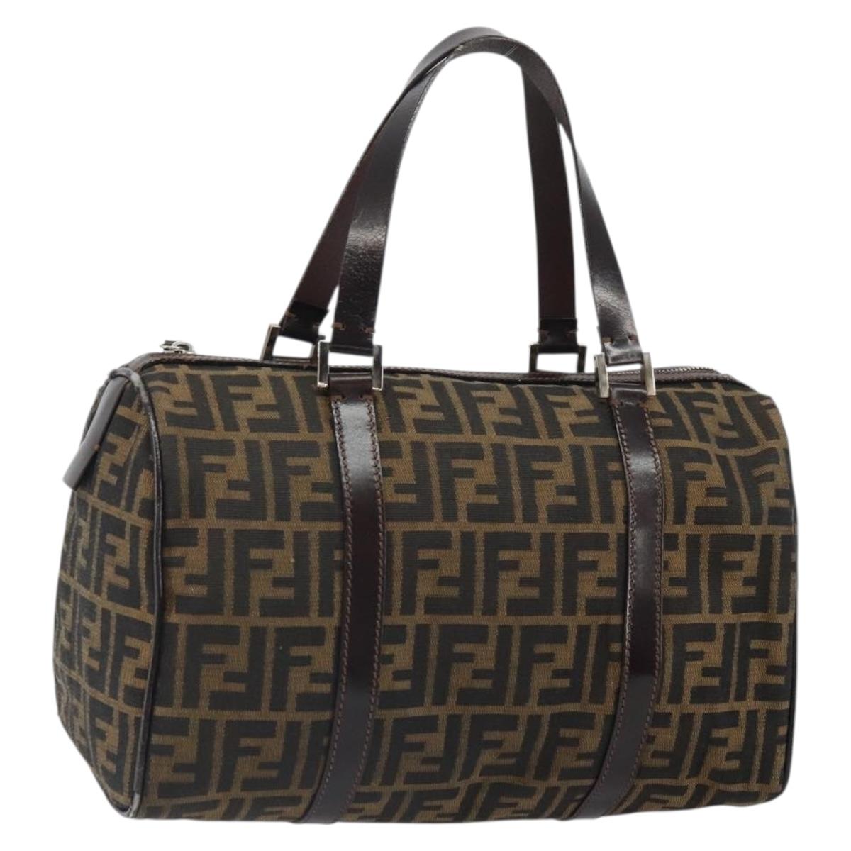 FENDI Zucca Canvas Hand Bag Black Brown Auth 164761