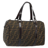 FENDI Zucca Canvas Hand Bag Black Brown Auth 164761