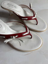 Coach US 7.5 White Leather Red Thong Sandal