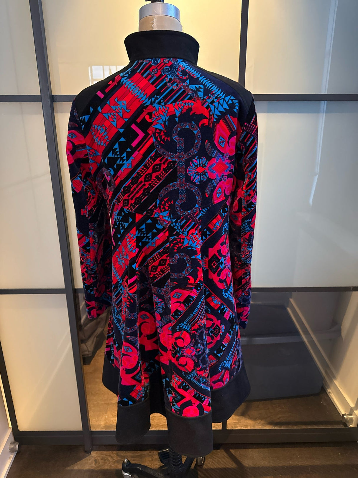 Versace Collection Size 42 Black & Pink Wool & Velvet Funnel Neck Coat
