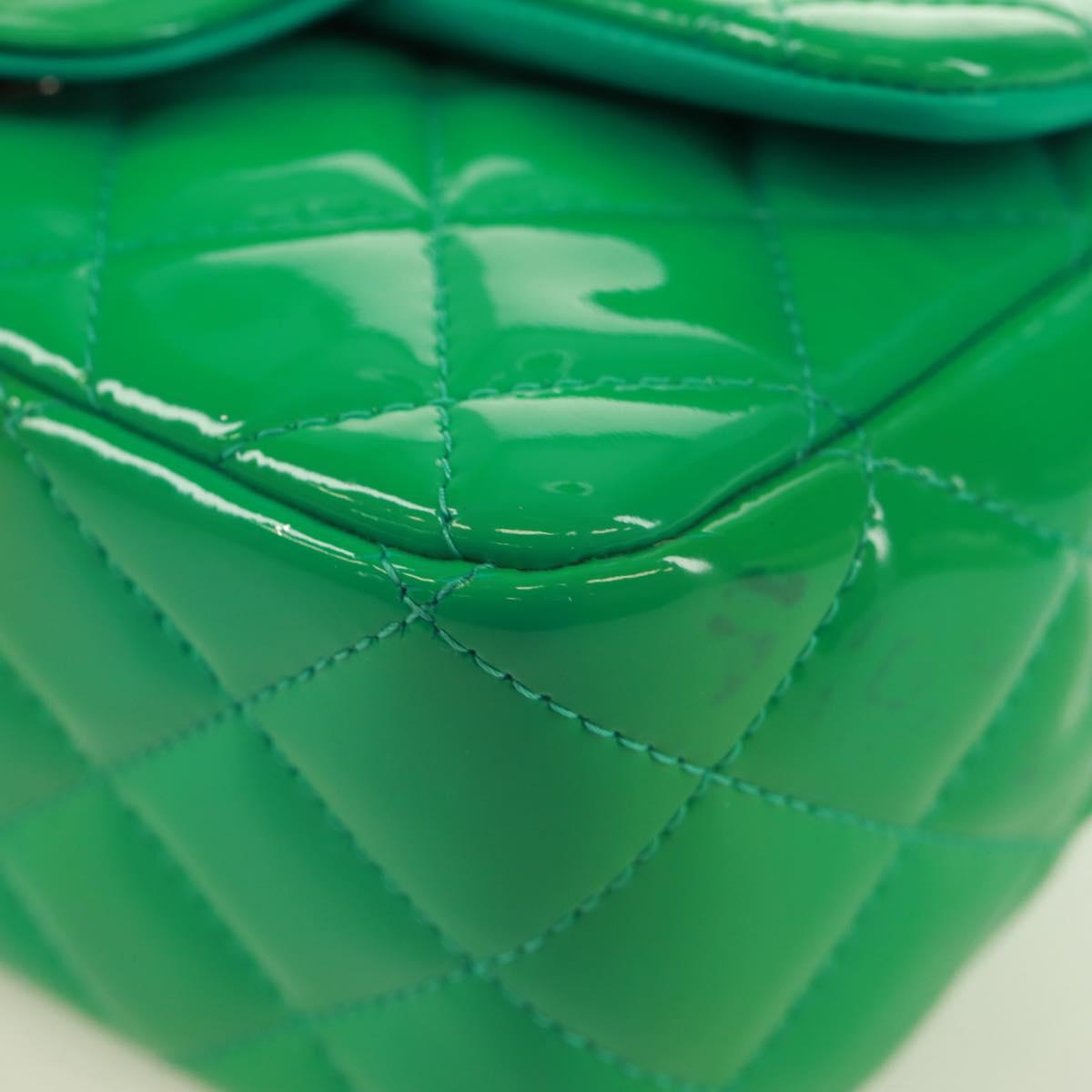 65 Chanel Classic Patent Mini Square Flap Bag Green