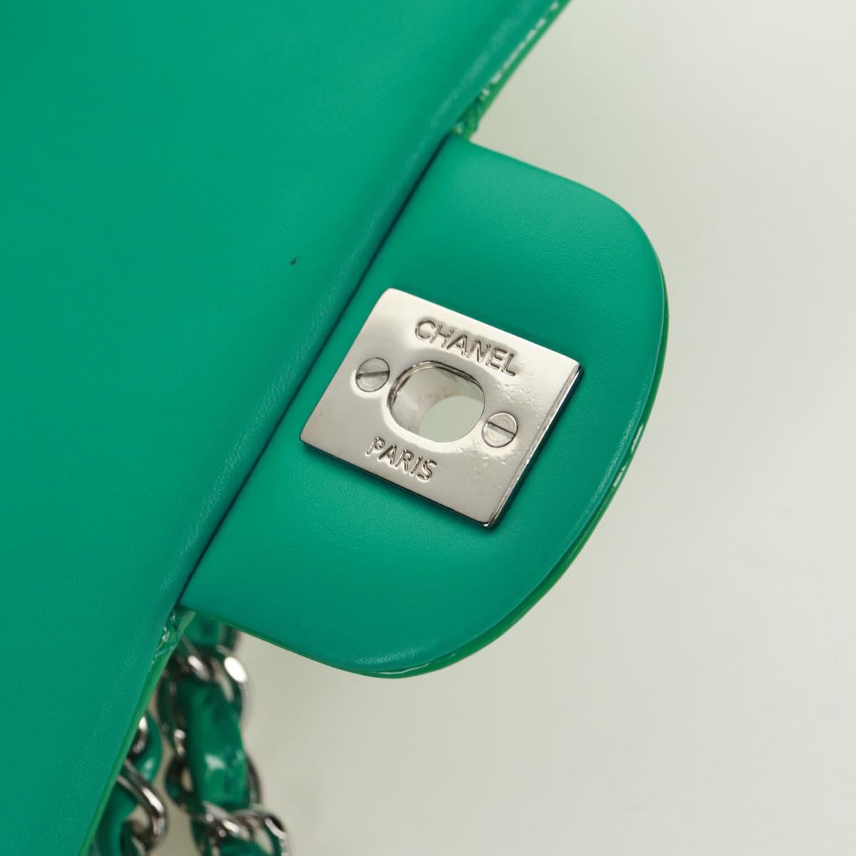 65 Chanel Classic Patent Mini Square Flap Bag Green