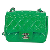 65 Chanel Classic Patent Mini Square Flap Bag Green