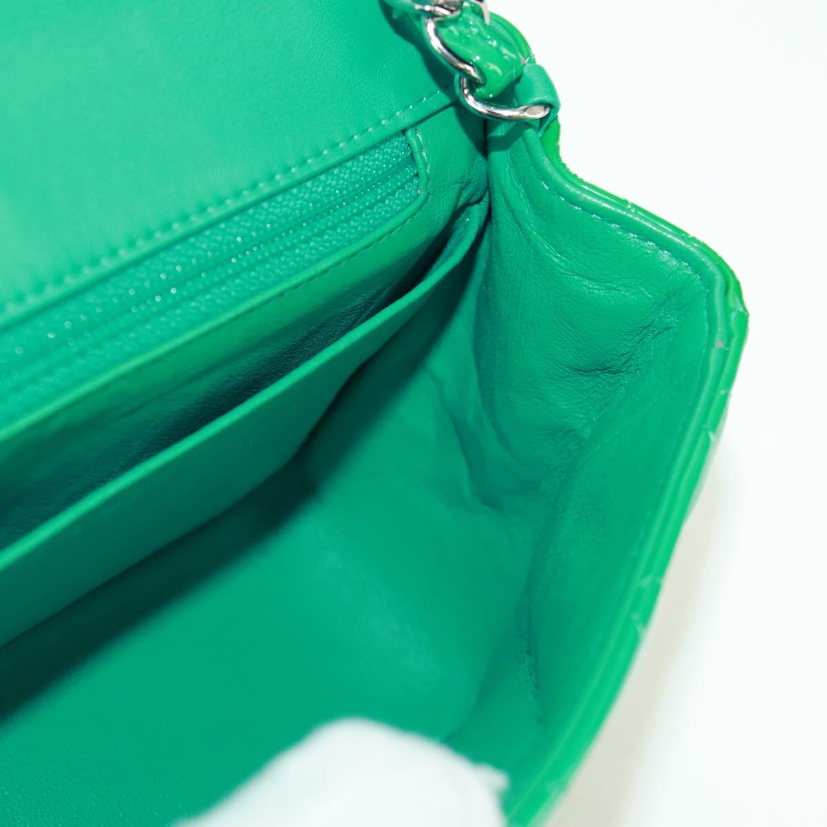 65 Chanel Classic Patent Mini Square Flap Bag Green