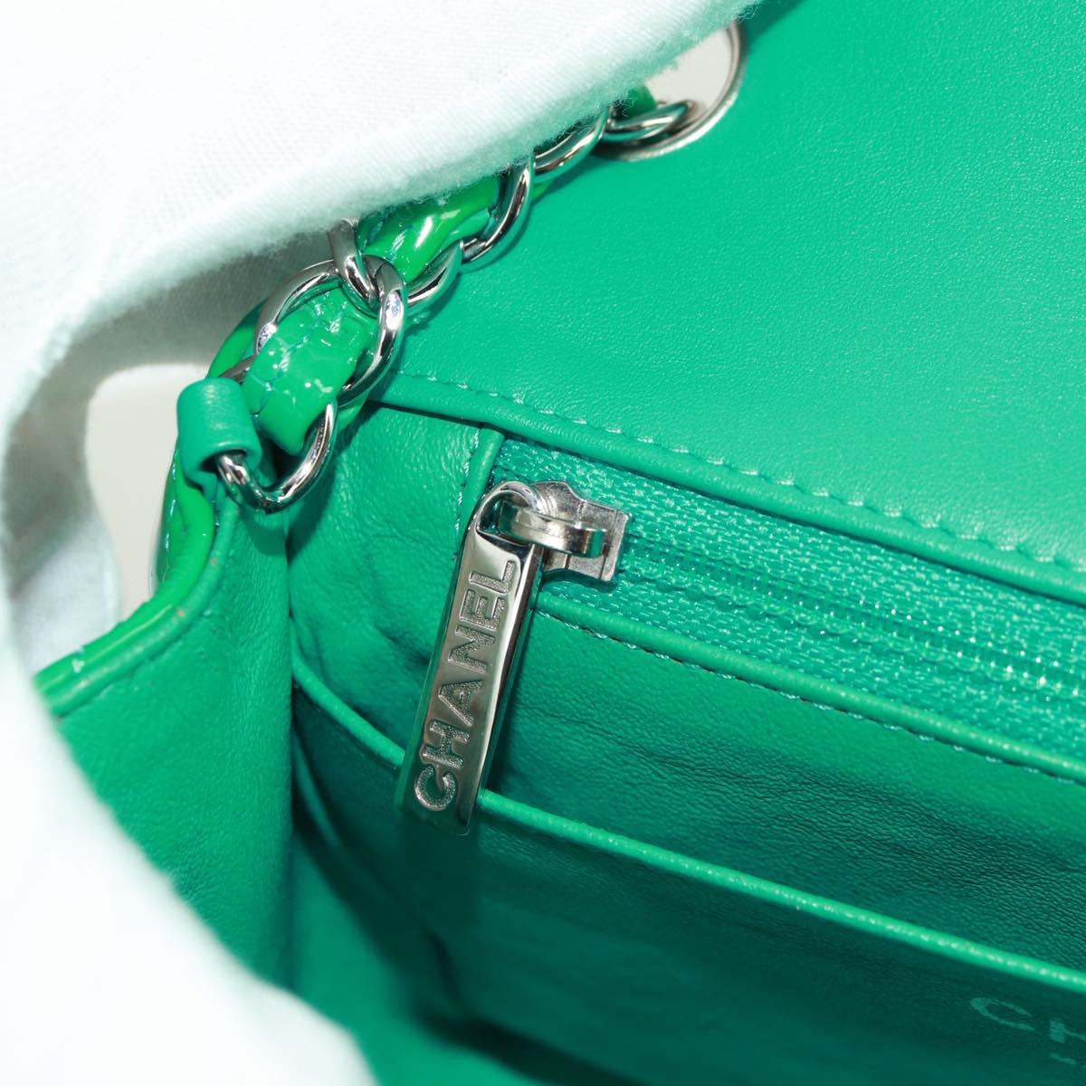 65 Chanel Classic Patent Mini Square Flap Bag Green