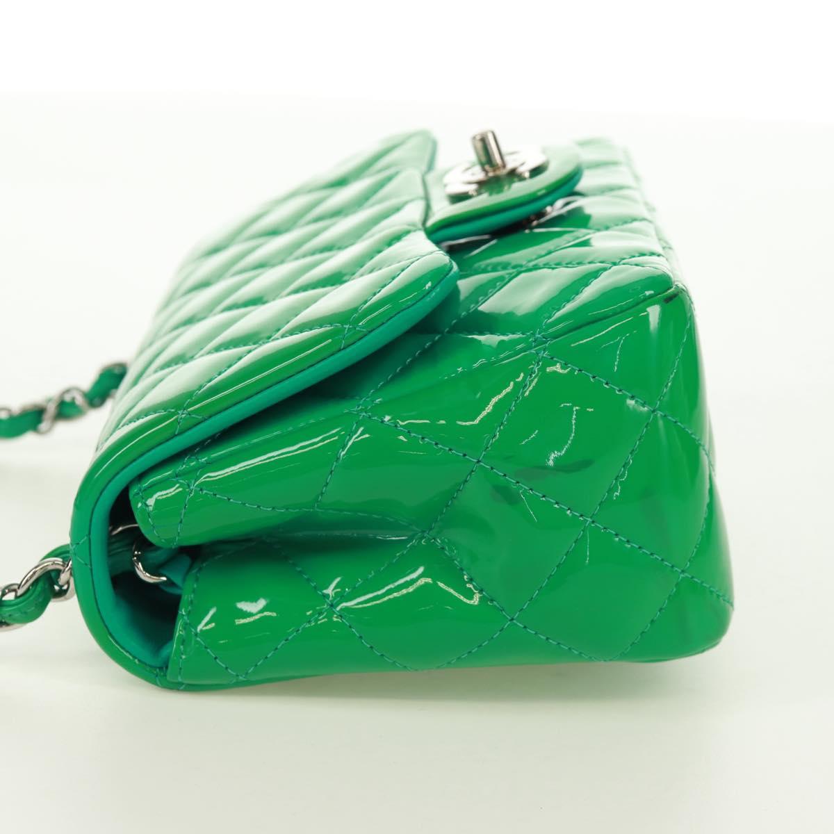 65 Chanel Classic Patent Mini Square Flap Bag Green