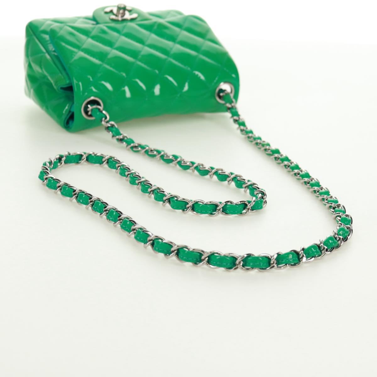 65 Chanel Classic Patent Mini Square Flap Bag Green