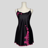Fairy lace trim slip dress in black and hot pink