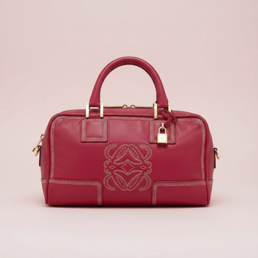 Loewe Amazona Leather Boston Bag in Pink