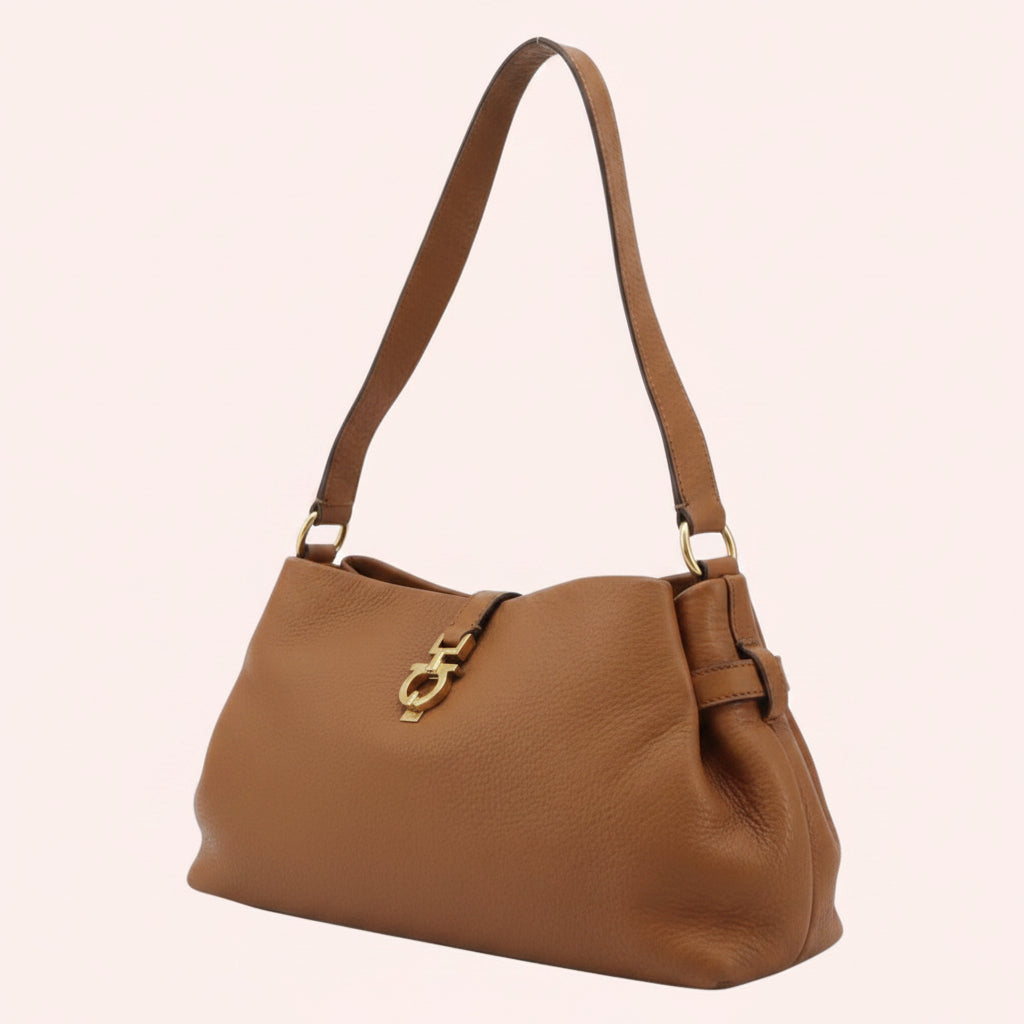 Salvatore Ferragamo Gancini Shoulder Bag Leather Brown