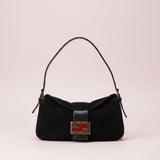 Fendi Black Suede Baguette Shoulder Bag with Red FF Hardware