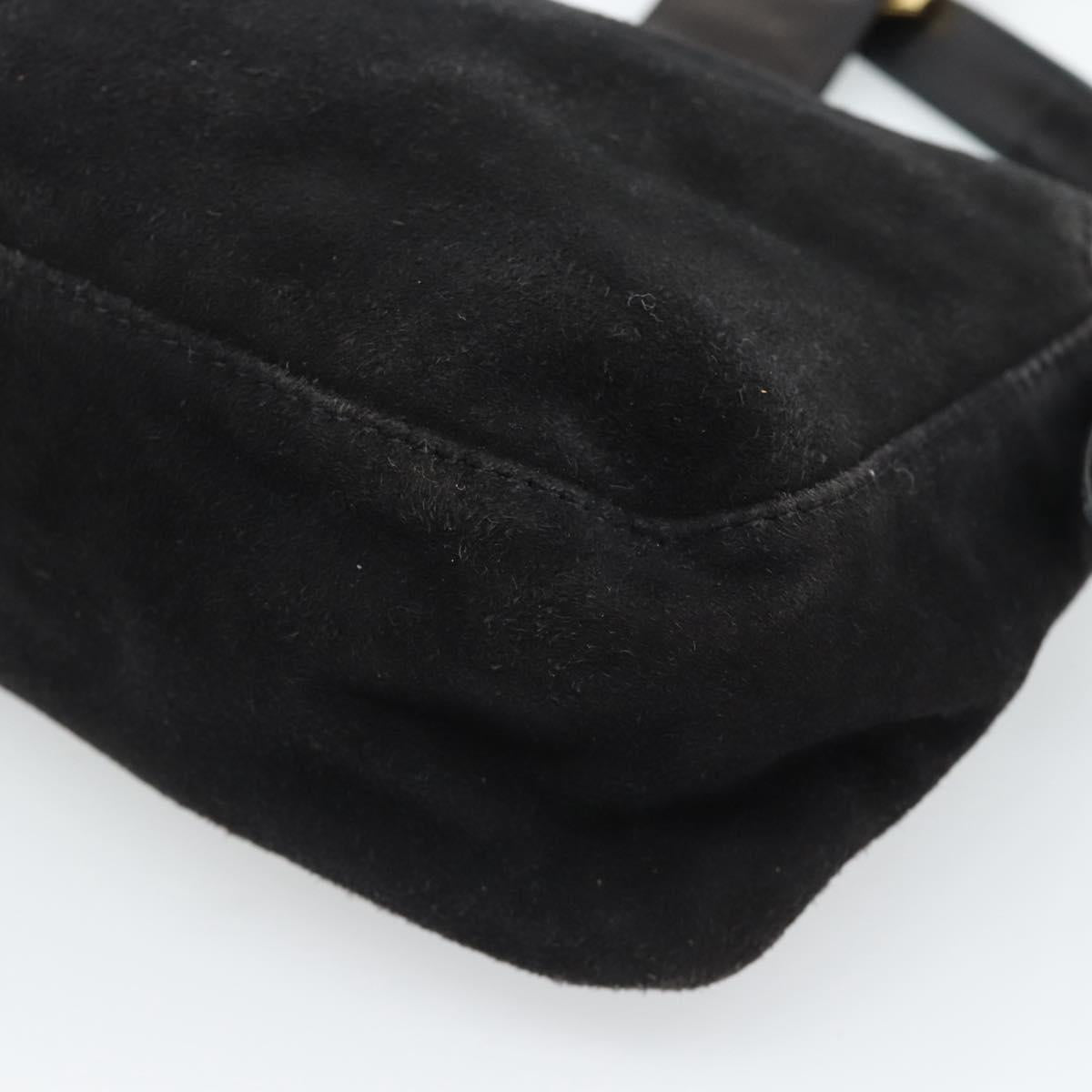 Fendi Black Suede Baguette Shoulder Bag with Red FF Hardware