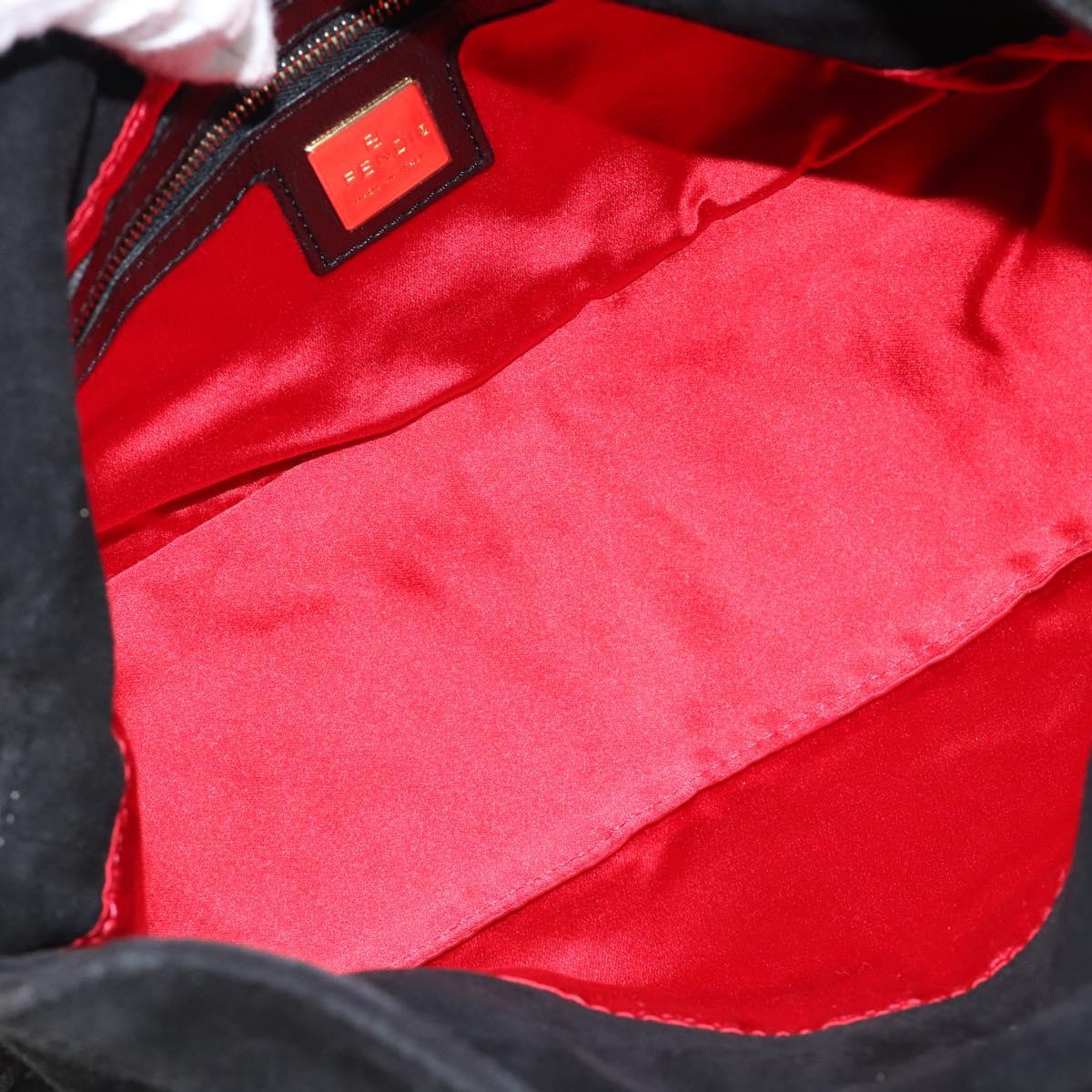 Fendi Black Suede Baguette Shoulder Bag with Red FF Hardware