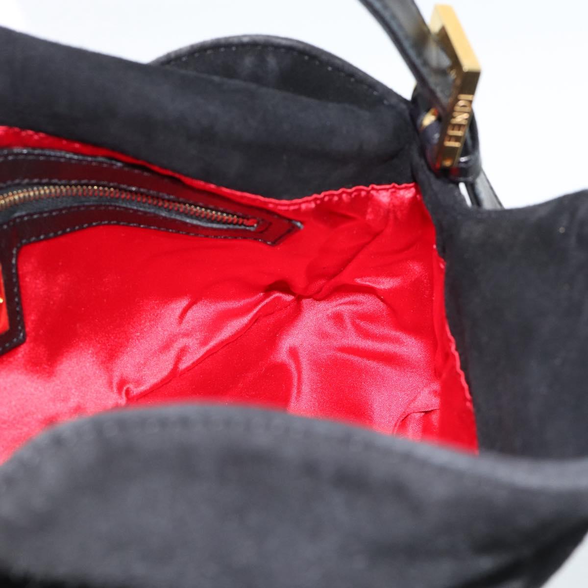 Fendi Black Suede Baguette Shoulder Bag with Red FF Hardware