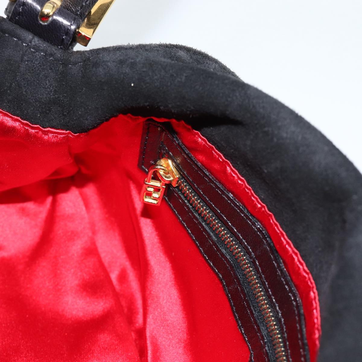 Fendi Black Suede Baguette Shoulder Bag with Red FF Hardware